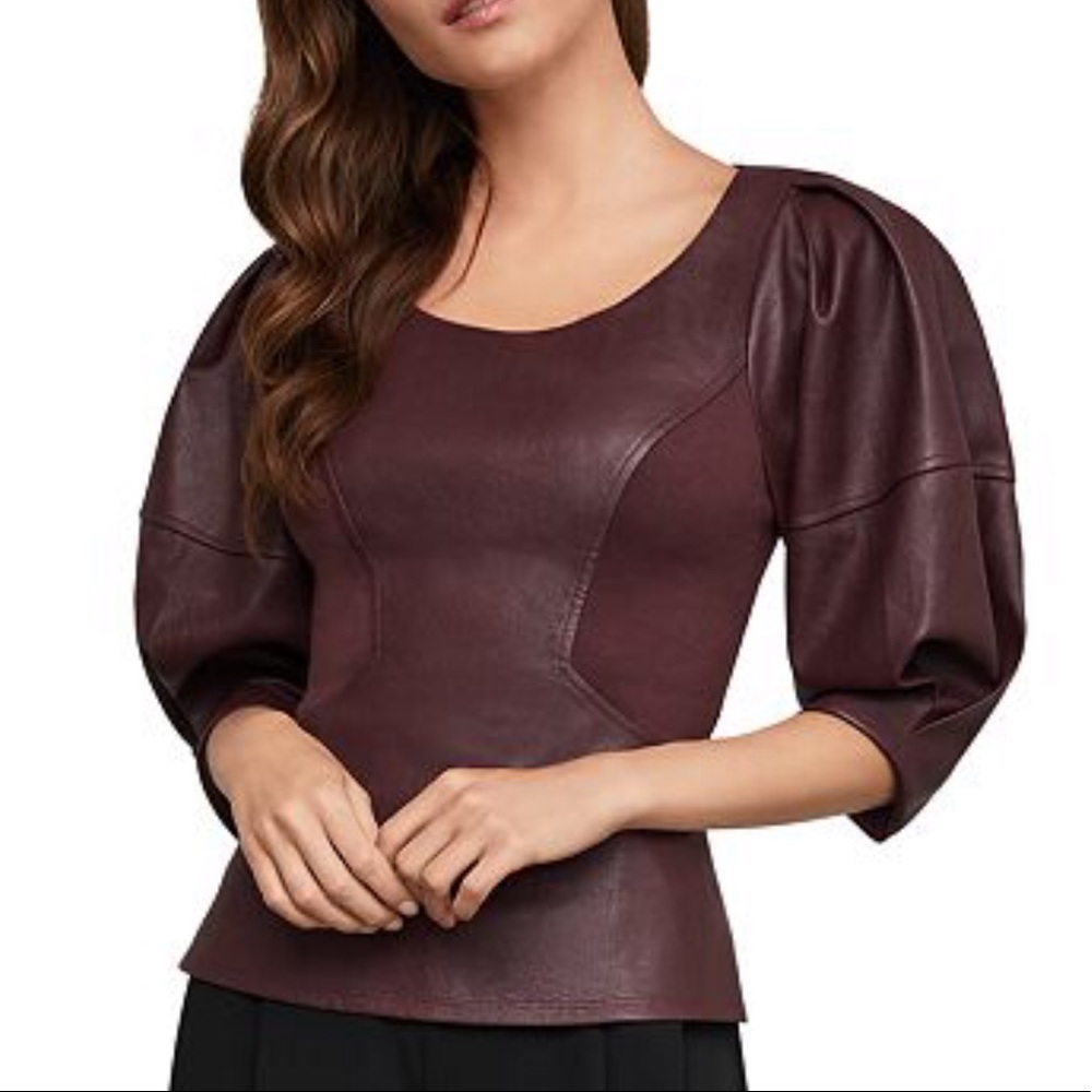 BCBGMaxazria Faux Leather Top